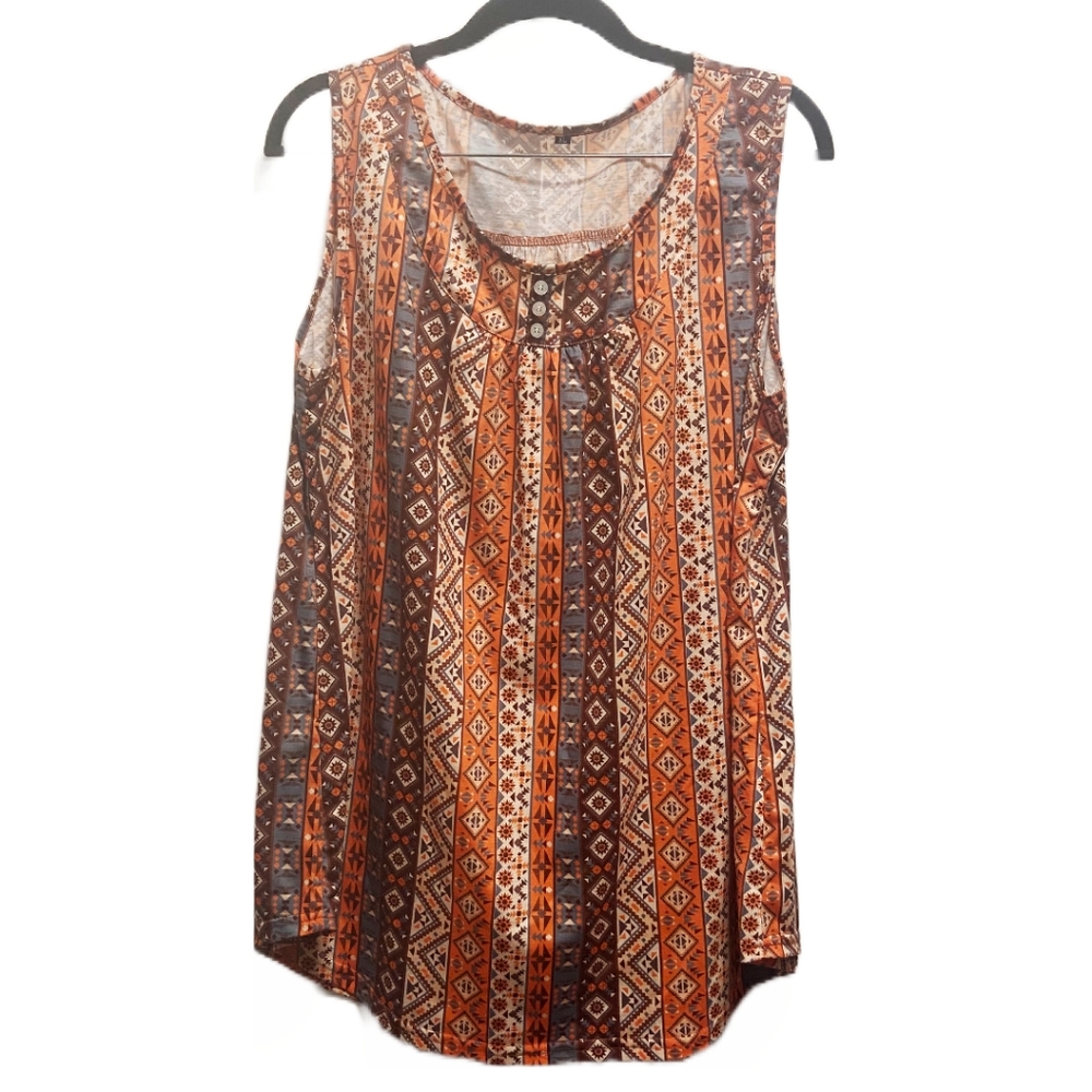 Tank Top Women’s Sleeveless Shirt Boho Western Aztec Hippie Retro 70s